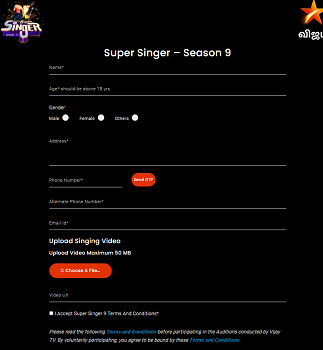 Vijay tv Super Singer registration form